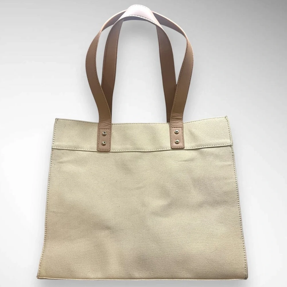 ARBONNE Beige Canvas Tote Bag With Snap Closure Like New Condition